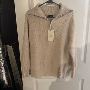 Miou Muse Cozy Beige Zip-Up Sweater for Women Size S